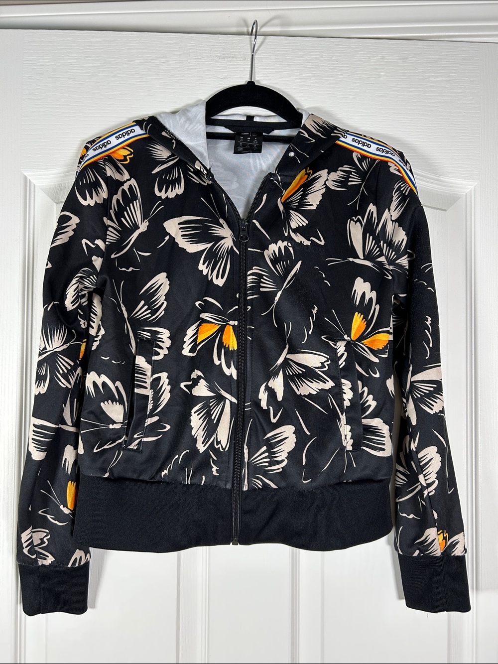 Adidas-Farm Rio Black Butterfly Print Zip Bomber Jacket size XS